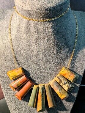 Handcrafted Multicolor Stone Pendant Necklace - Yellow, Orange, Green